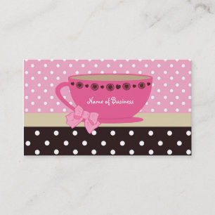 Girly Tee-Geschäfts-Rosa und Brown-TupfenTeacup Visitenkarte