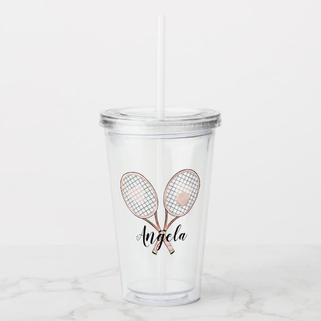 Girly Tennis-Liebhaber personalisiert Acryltrinkbecher (Vorderseite)