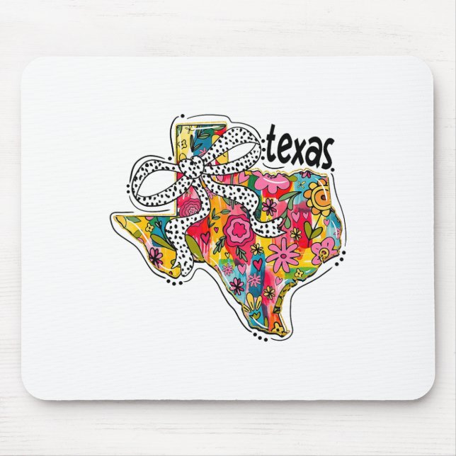 Girly Texas Staat Map Floral Coquette Bow 4. J Mousepad (Vorne)