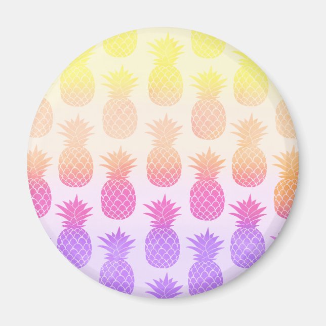 Girly Topical Rainbow Summer Pineapples Muster Magnet (Vorne)