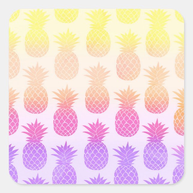 Girly Topical Rainbow Summer Pineapples Muster Quadratischer Aufkleber (Vorderseite)