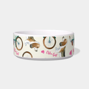 Girly Trendy Bicycles & Hunde Pink Script Name Pet Napf