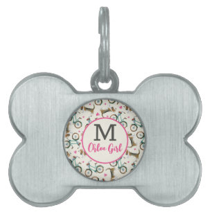 Girly Trendy Bicycles & Hunde Pink Script Name Pet Tiermarke