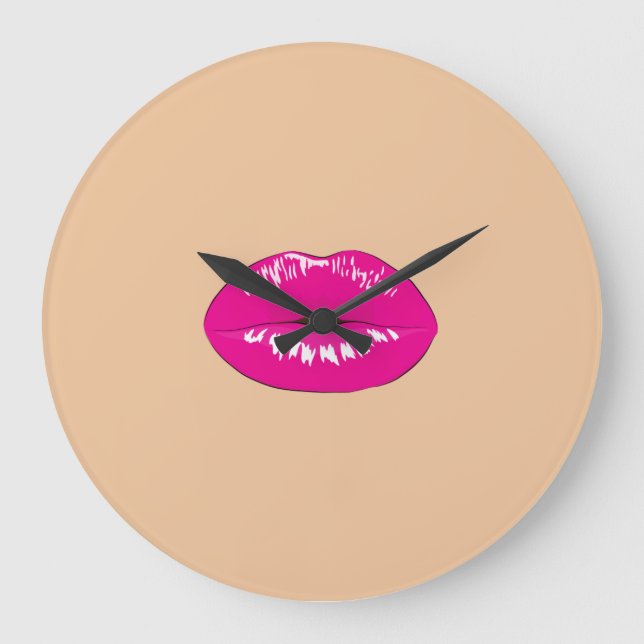 Girly Trendy Lips, Kiss Große Wanduhr (Vorderseite)