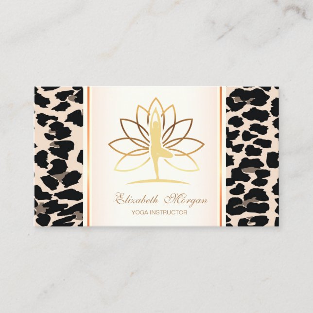 Girly Trendy Modern Elegant, Leopard Print, Lotus Visitenkarte (Vorderseite)
