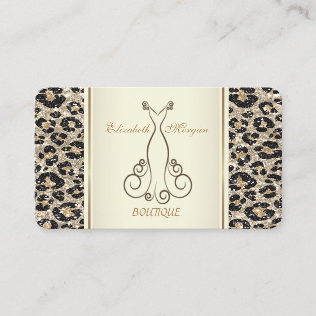 Girly Trendy Modern Glitzer Leopard Print, Dress Visitenkarte (Vorderseite)