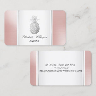 Girly Trendy Modern Silver Pineapa Tropical Visitenkarte