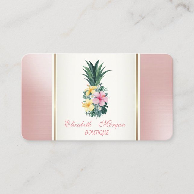 Girly Trendy Moderne Ananas Tropische Blume Visitenkarte (Vorderseite)