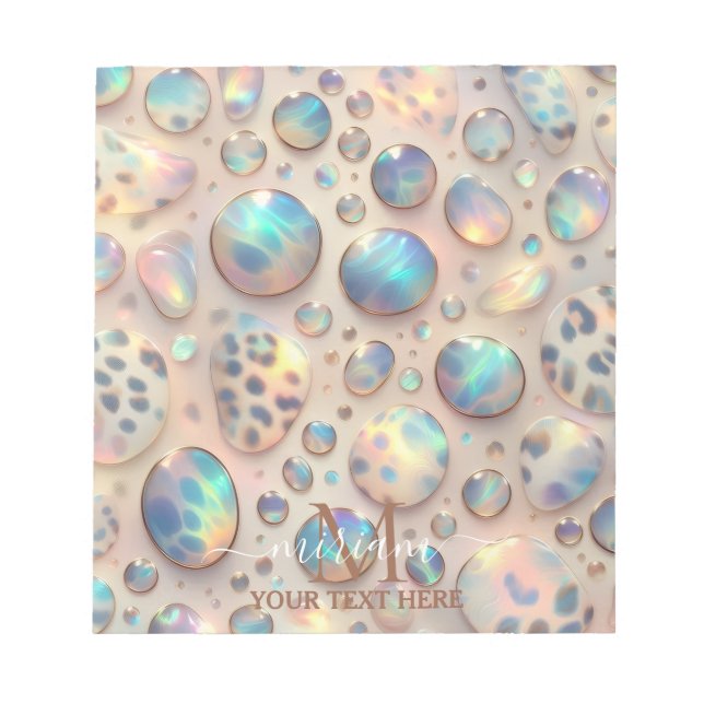 Girly Trendy Opal Leopard Print Monogram Notizblock (Vorderseite)