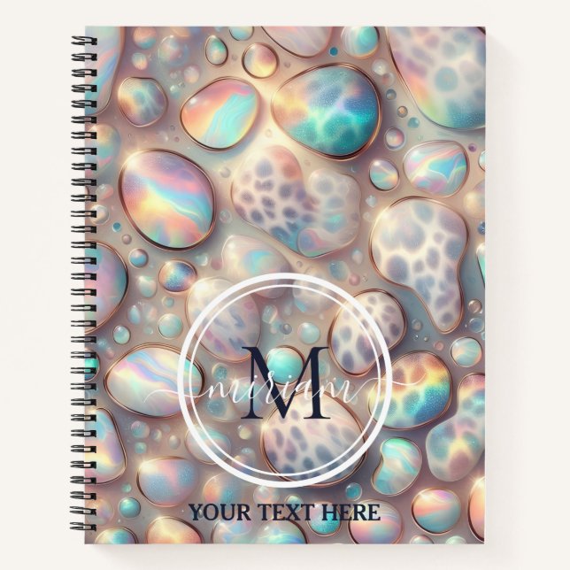Girly Trendy Opal Leopard Print Monogram Notizbuch (Vorderseite)