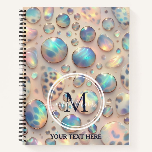 Girly Trendy Opal Leopard Print Monogram Notizbuch (Vorderseite)