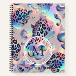 Girly Trendy Opal Leopard Print Monogram Notizbuch
