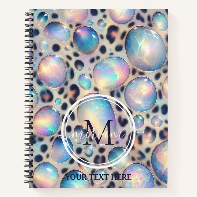 Girly Trendy Opal Leopard Print Monogram Notizbuch (Vorderseite)