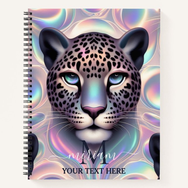Girly Trendy Opal Leopard Print Monogram Softcover Notizbuch (Vorderseite)