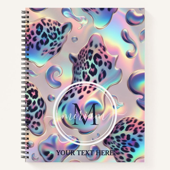 Girly Trendy Opal Leopard Print Monogram Softcover Notizbuch (Vorderseite)
