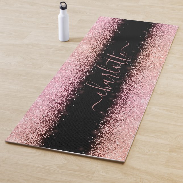 Girly Trendy Rose Gold Glitzer Script Name Yogamatte (Beispiel)