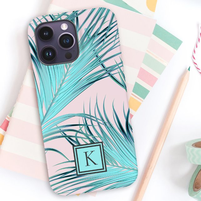 Girly Tropical Island Palm Fronds mit Monogram Case-Mate iPhone 14 Pro Max Hülle (Von Creator hochgeladen)