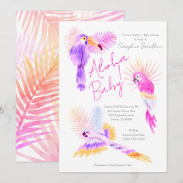 Girly Tropical Parrots Hawaiian Aloha Babydusche Einladung