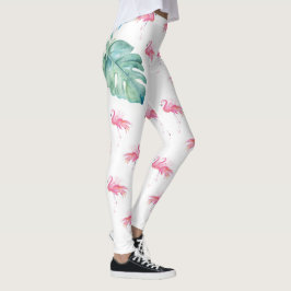 Girly tropischer Aquarell-Rosa-Flamingo Leggings
