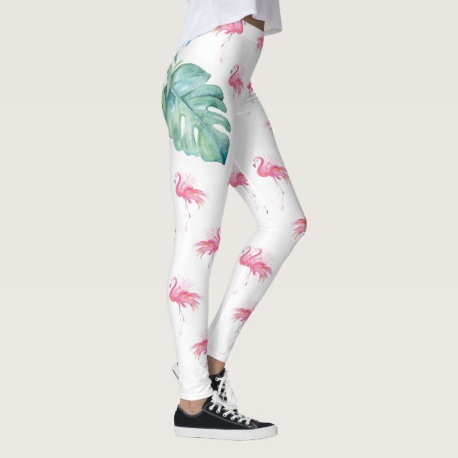 Girly tropischer Aquarell-Rosa-Flamingo Leggings (Rechts)