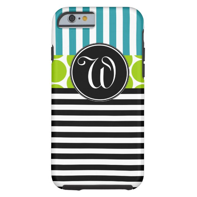 GIRLY TÜRKIS-GRÜN-SCHWARZES STRIPES MONOGRAMM Case-Mate iPhone HÜLLE (Rückseite)