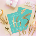 Girly Turquoise Green Gold Foil Sweet 16 Einladung<br><div class="desc">Dieses mädchenhafte, moderne und schicke türkisfarbene Grün mit Imitaten bedruckter Goldfolie Sweet 16 Geburtstagsfeier lädt zum trendigen und stilvollen Teenager ein. Das elegante und glamouröse Design dieser Einladung wird die perfekte Ergänzung zu den perfekten Tagen eines Mädchens sein. Personalisieren Sie dieses individuelle Design mit Ihren eigenen Details. Wenden Sie sich...</div>