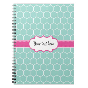Girly Turquoise Hexagon-Muster mit Monogramm Notizblock