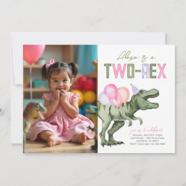 Girly Two-Rex Dinosaur zum Geburtstag Einladung