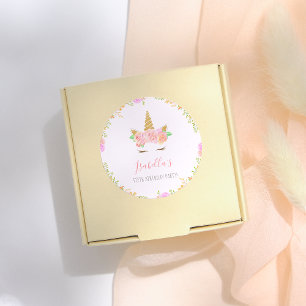 Girly Unicorn Drehbuch Name Geburtstagspartei Runder Aufkleber