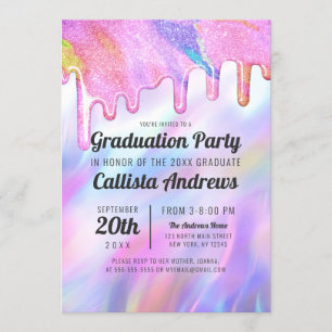 Girly Unicorn Holographic Glitzer Tropfens Abschlu Einladung