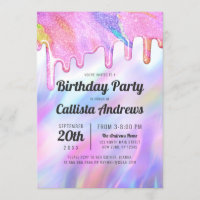 Girly Unicorn Holographic Glitzer Tropfens Birthda