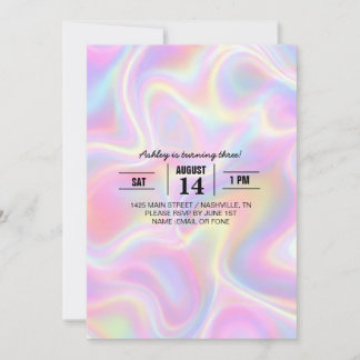 Girly Vibrant Pastel Holographic Swirl Design Einladung