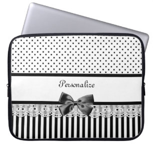 Girly viktorianische Schwarzweiss-Streifen mit Laptopschutzhülle