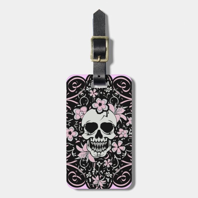 Girly Vintag Skull Gepäckanhänger (Vorderseite vertikal)