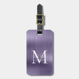 Girly Violet Brushed Metal Script Monogram Glam Gepäckanhänger