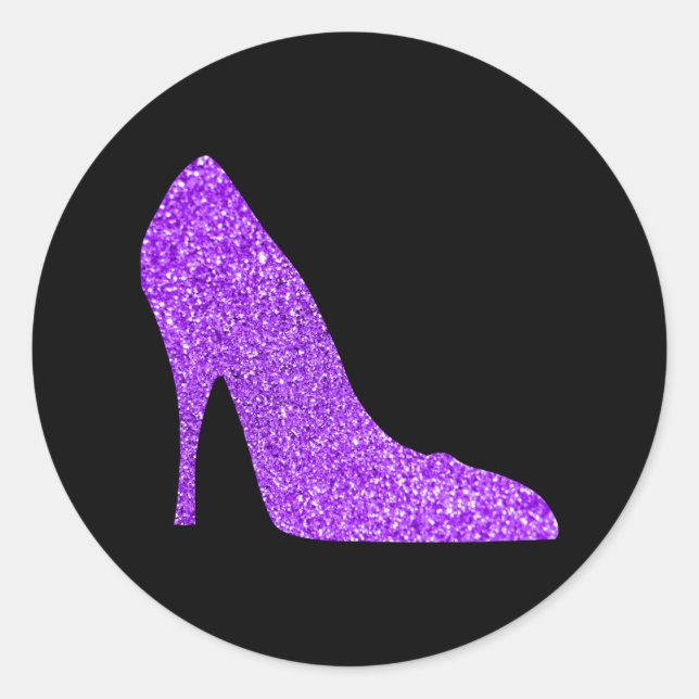 Girly Violet Glitzer High Heel Black Runder Aufkleber (Vorderseite)