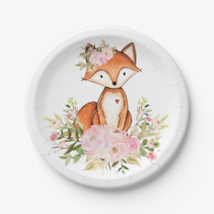 Girly Waldfox-rosa BlumenwaldBabyparty Pappteller