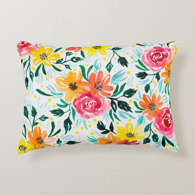 Girly Watercolor Blume Muster Zierkissen (Vorderseite)
