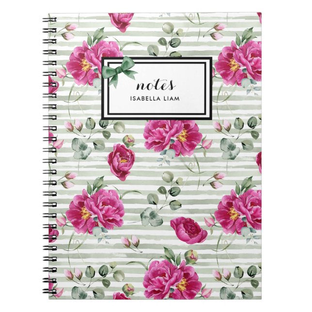Girly Watercolor Greenery Weiße Blume Muster Notizblock (Vorderseite)