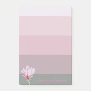 Girly Watercolor Magnolia on Stripes Personalisier Post-it Klebezettel
