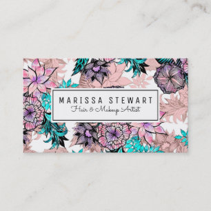Girly Watercolor-und Rosen-Goldblumenillustration Visitenkarte