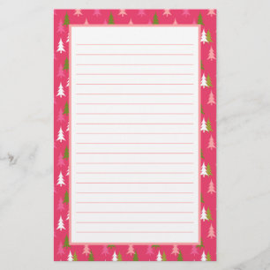Girly Whimsical Pink Green Christmas Tree Muster Briefpapier