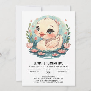 Girly Whimsical Swan Bird Birthday Einladung