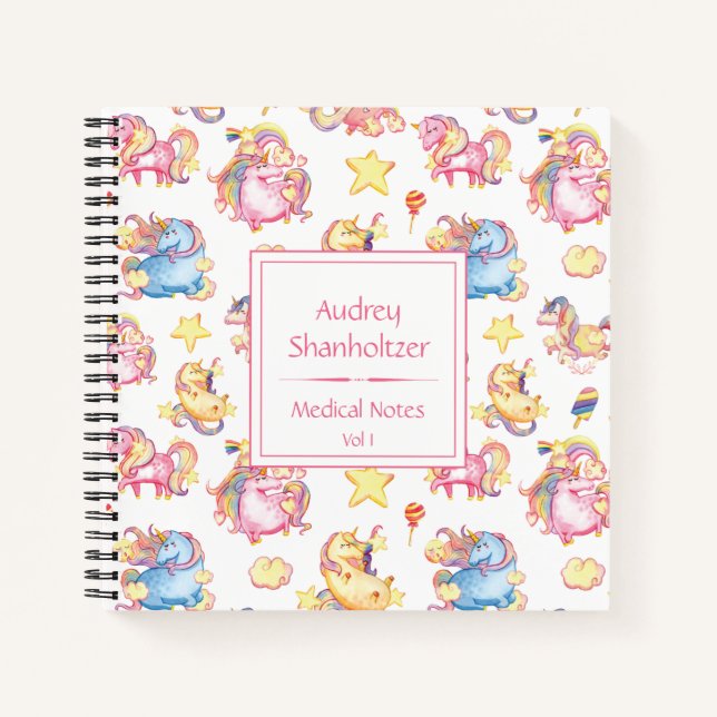 Girly Whimsical Unicorns Mit Monogramm Scheduler | Notizbuch (Vorderseite)