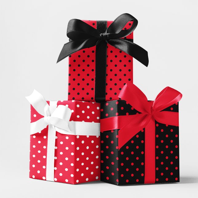 Girly White Black and Bright Red Polka Dot Mix Geschenkpapier Set (White Black and Bright Red Polka Dot Mix Wrapping Paper)