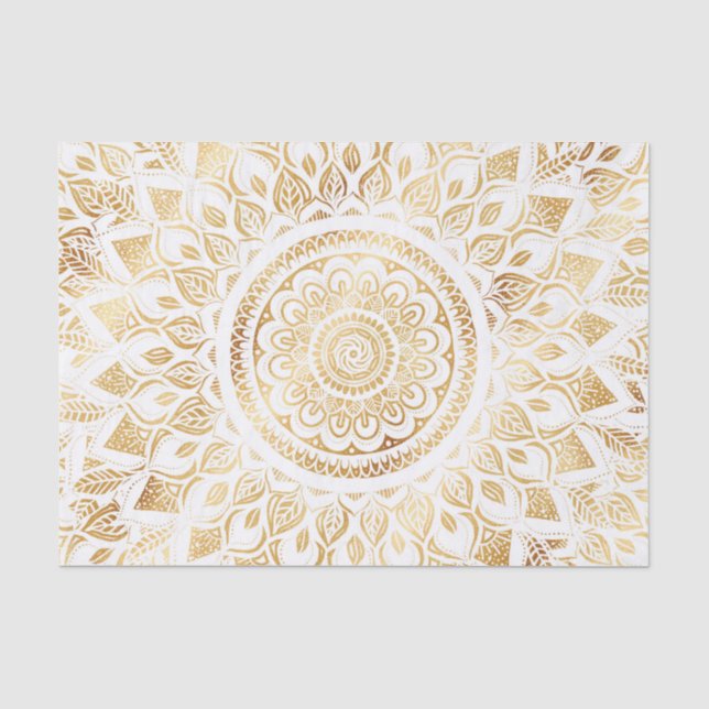 Girly White Gold Mandala Floral Seidenpapier (Vorderseite)
