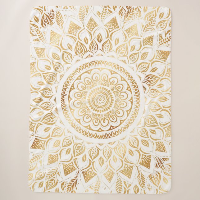 Girly White Gold Mandala Floral Sherpadecke (Vorderseite)