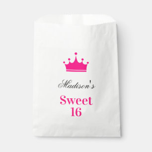 Girly White Hot Pink Sweet 16 Princess Crown Name Geschenktütchen