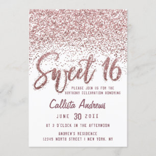 Girly White Rose Gold Scattered Glitzer Sweet 16 Einladung
