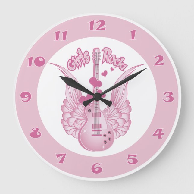 Girly Winged Guitar Große Wanduhr (Vorderseite)